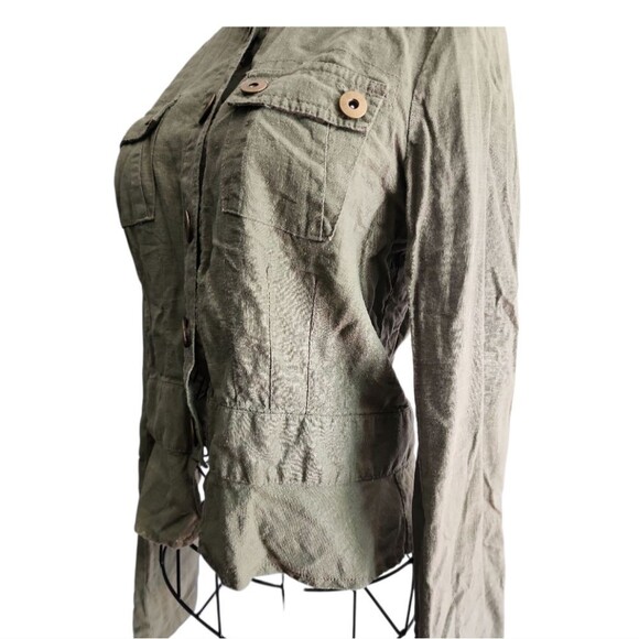 Taxi 100% Linen Military Utility Big Buttons Jacket Medium Safari Whimsigoth - Picture 6 of 9